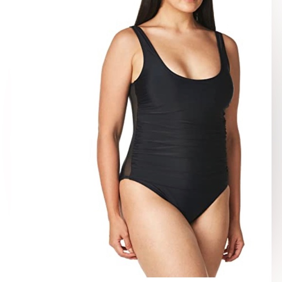DKNY Women's Standard One Piece Scoop Neck 4 way stretch swimsuit black size 8 - Picture 1 of 6